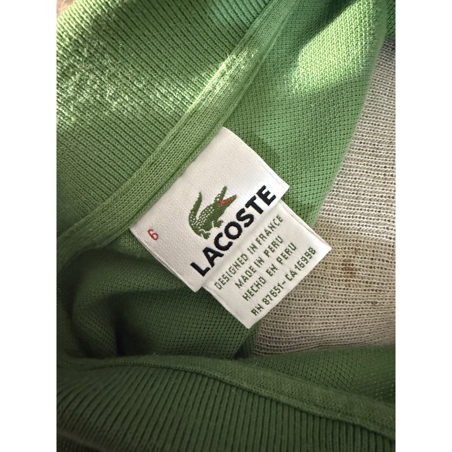 Lacoste Men’s XL Long Sleeve Polo Shirt Green Crocodile Logo Made in Peru