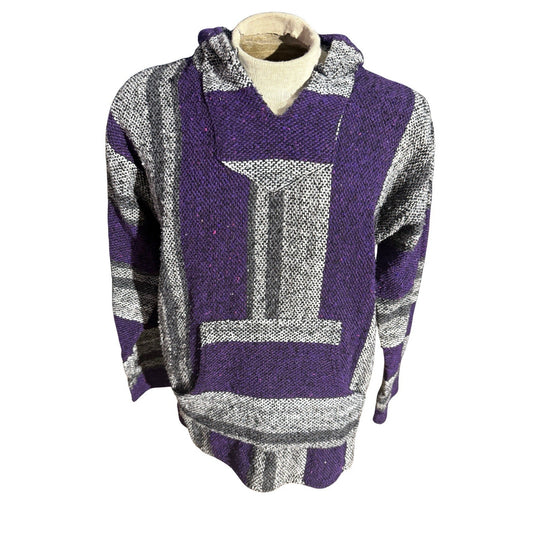 Iguana Jack Baja Hoodie Mexico Pullover Men’s L Purple Gray Striped Drug Rug