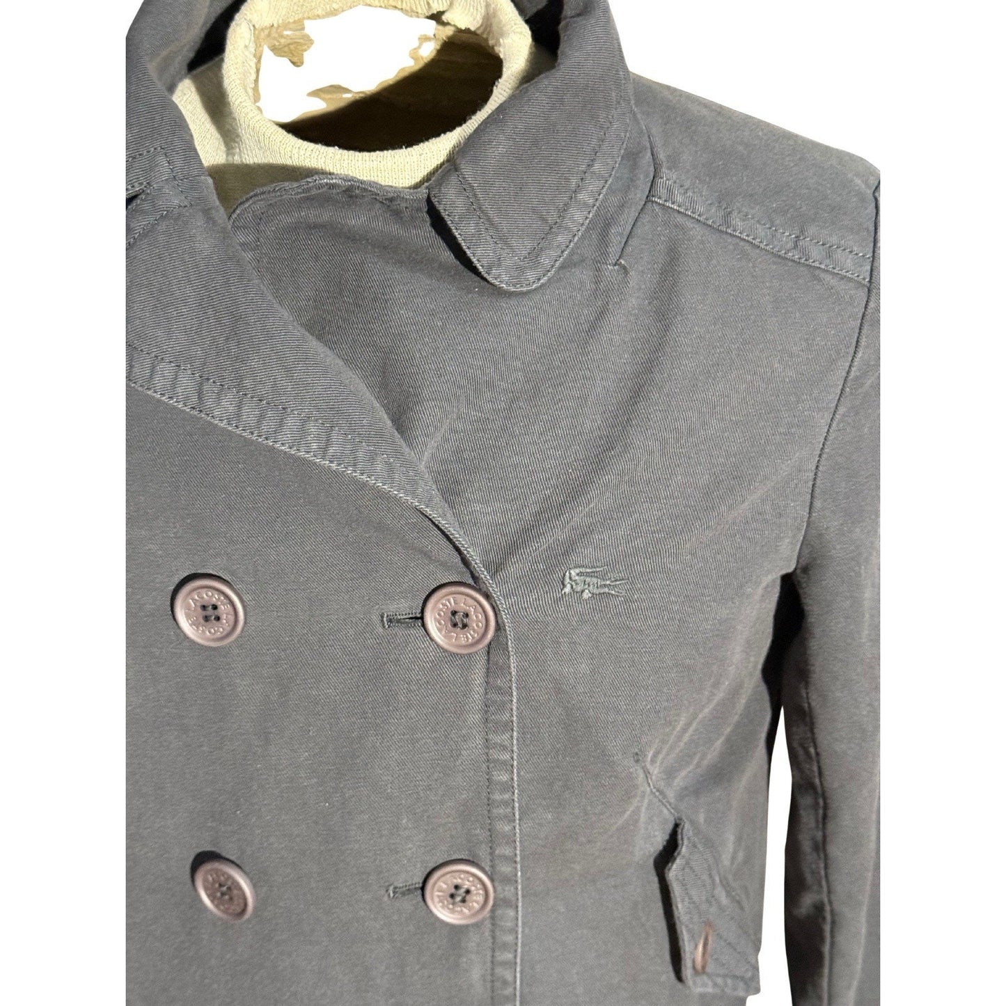 Lacoste Women’s Gray Peacoat Jacket Size 42 Double Breasted Cotton