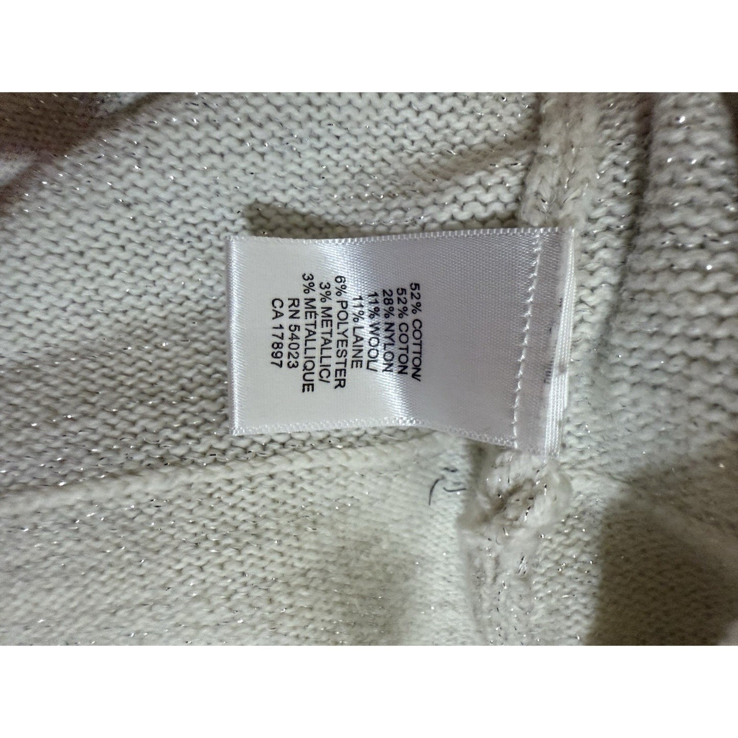 Banana Republic Women’s Metallic Sweater M Cream Scoop Neck Wool Blend Sparkle