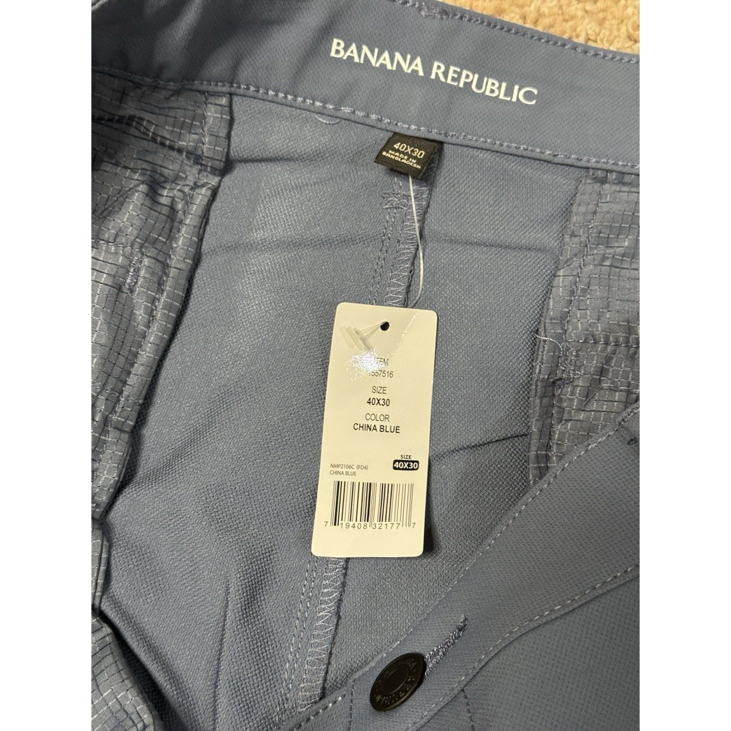 Banana Republic Men’s China Blue Stretch Dress Pants 40x30 Flat Front NWT