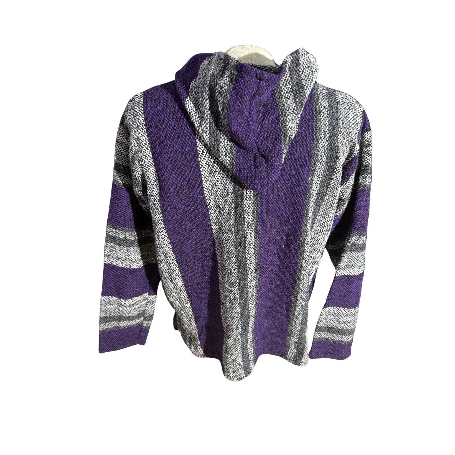 Iguana Jack Baja Hoodie Mexico Pullover Men’s L Purple Gray Striped Drug Rug