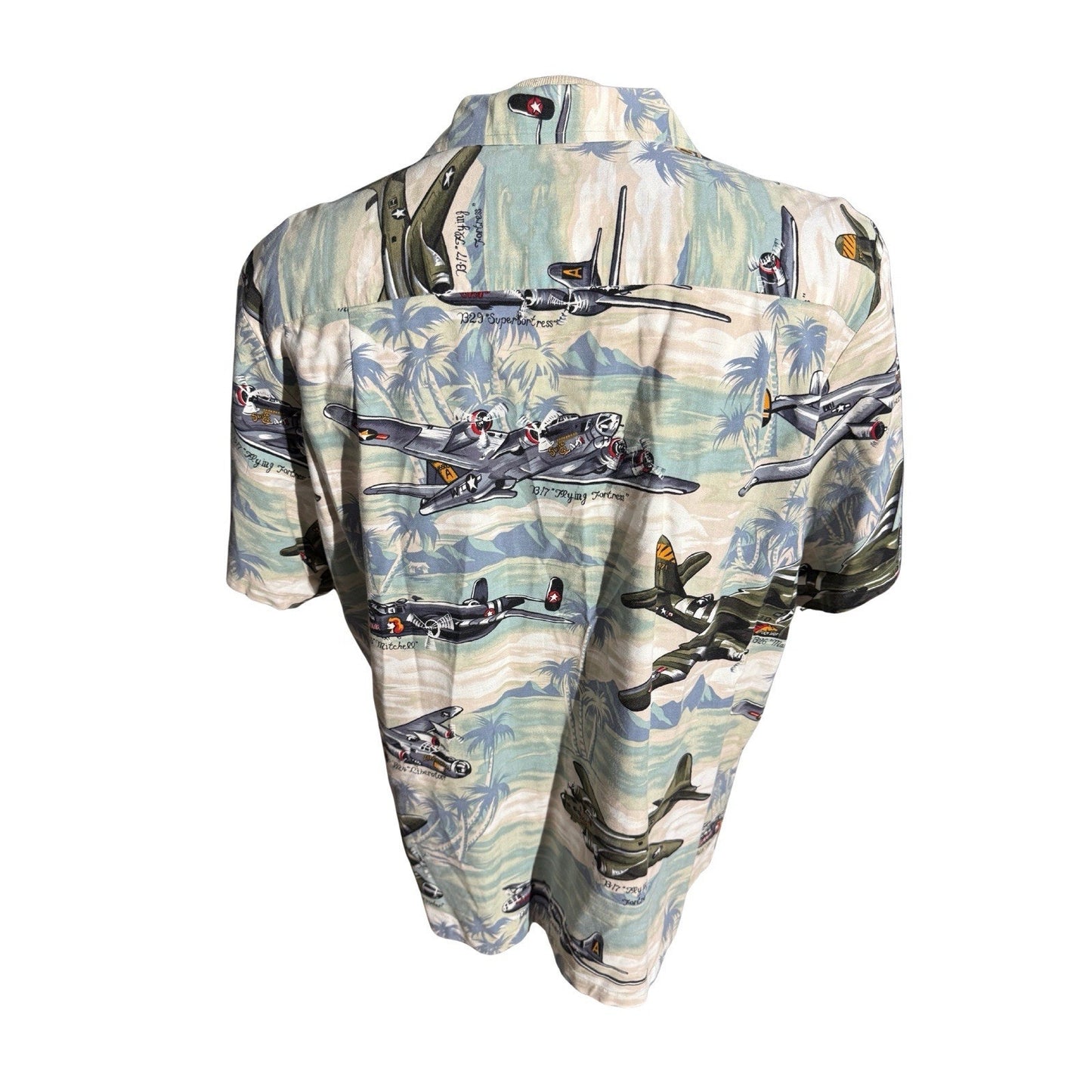 Vintage KALAHEO Men's Large Hawaiian WWII Bomber Air Planes Print Shirt