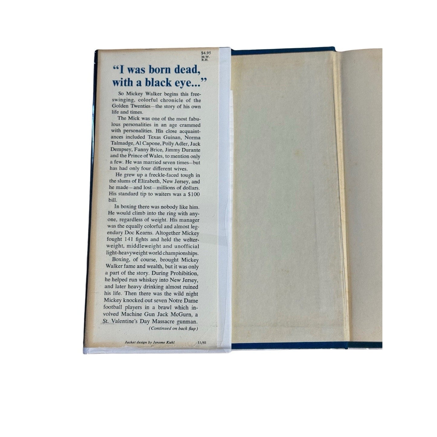 Mickey Walker The Toy Bulldog & His Times 1st Edition 1961 Boxing Biography HC