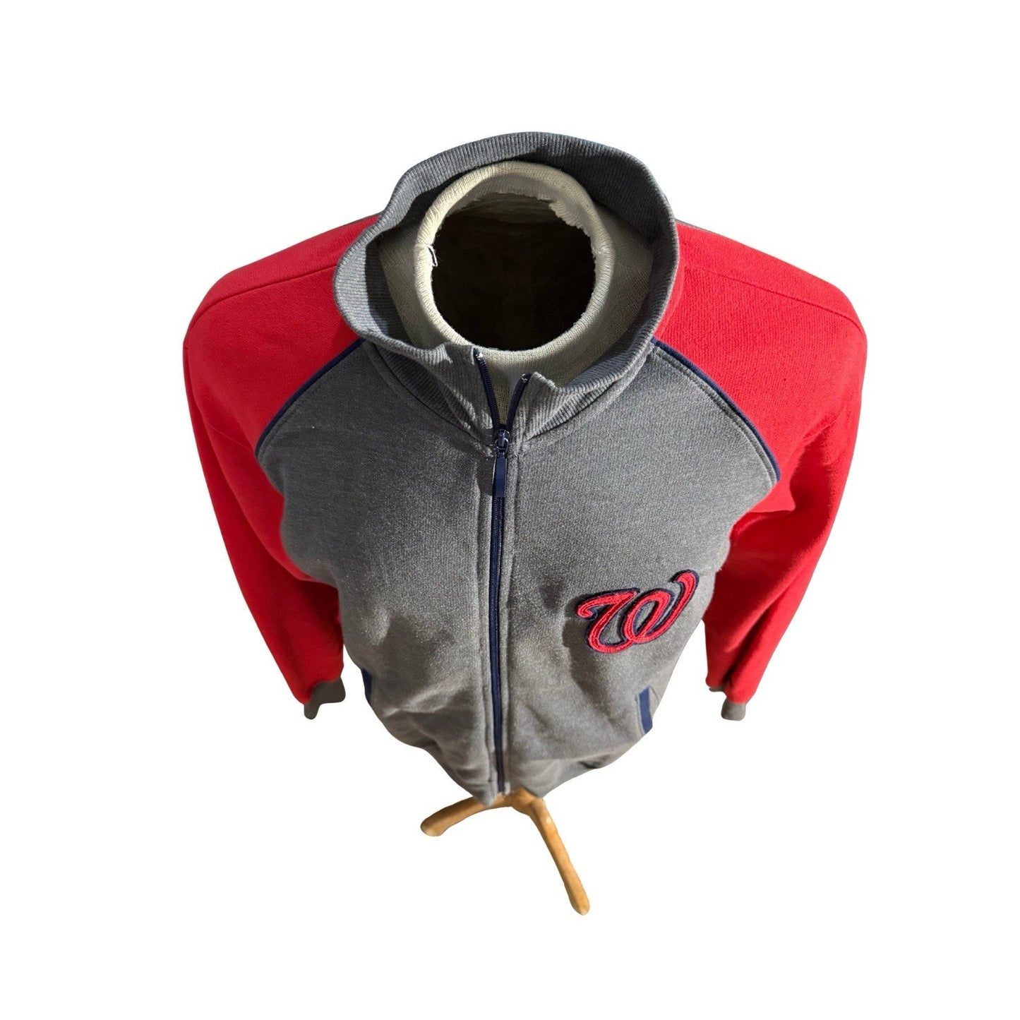 Majestic Washington Nationals Full Zip Fleece Jacket Men M Gray Red MLB Vintage