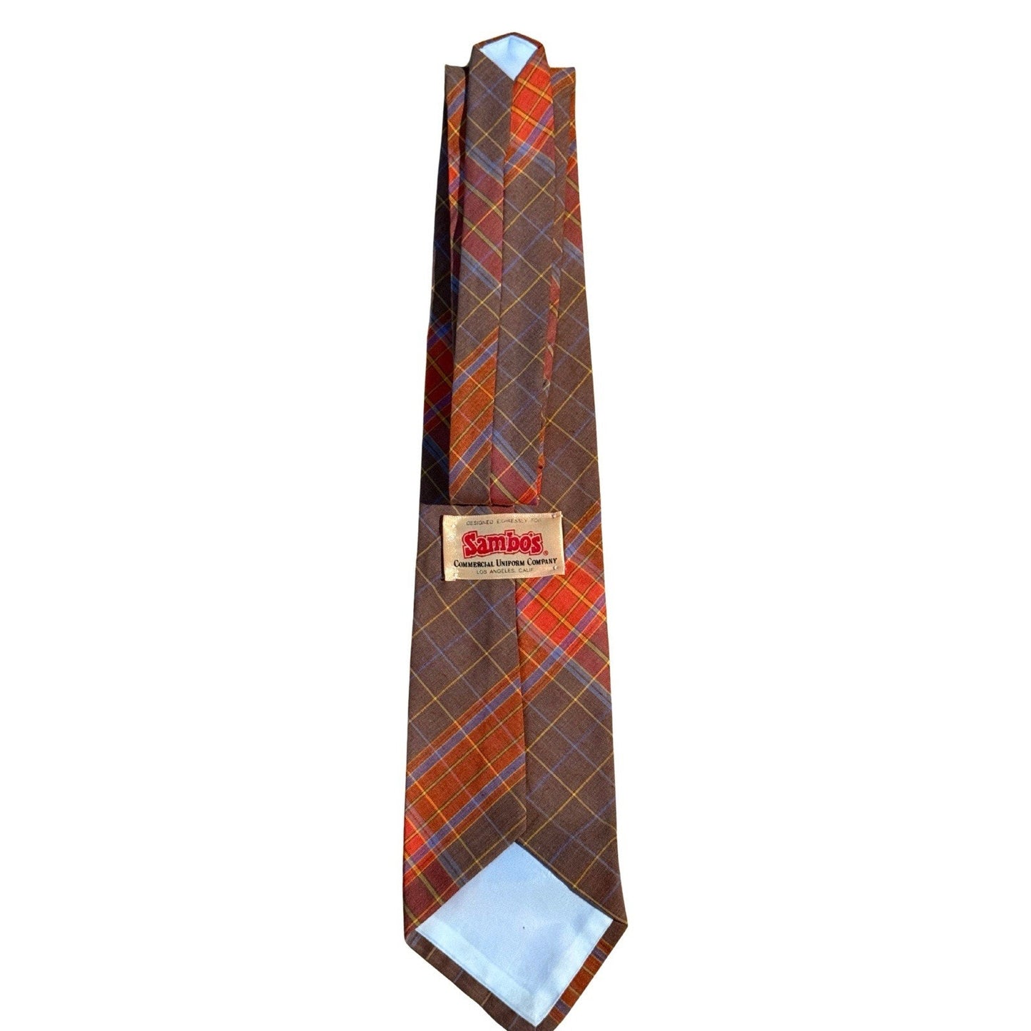 Vintage Sambo’s Restaurant Uniform Tie Brown Plaid 1970s Retro Employee Neckwear