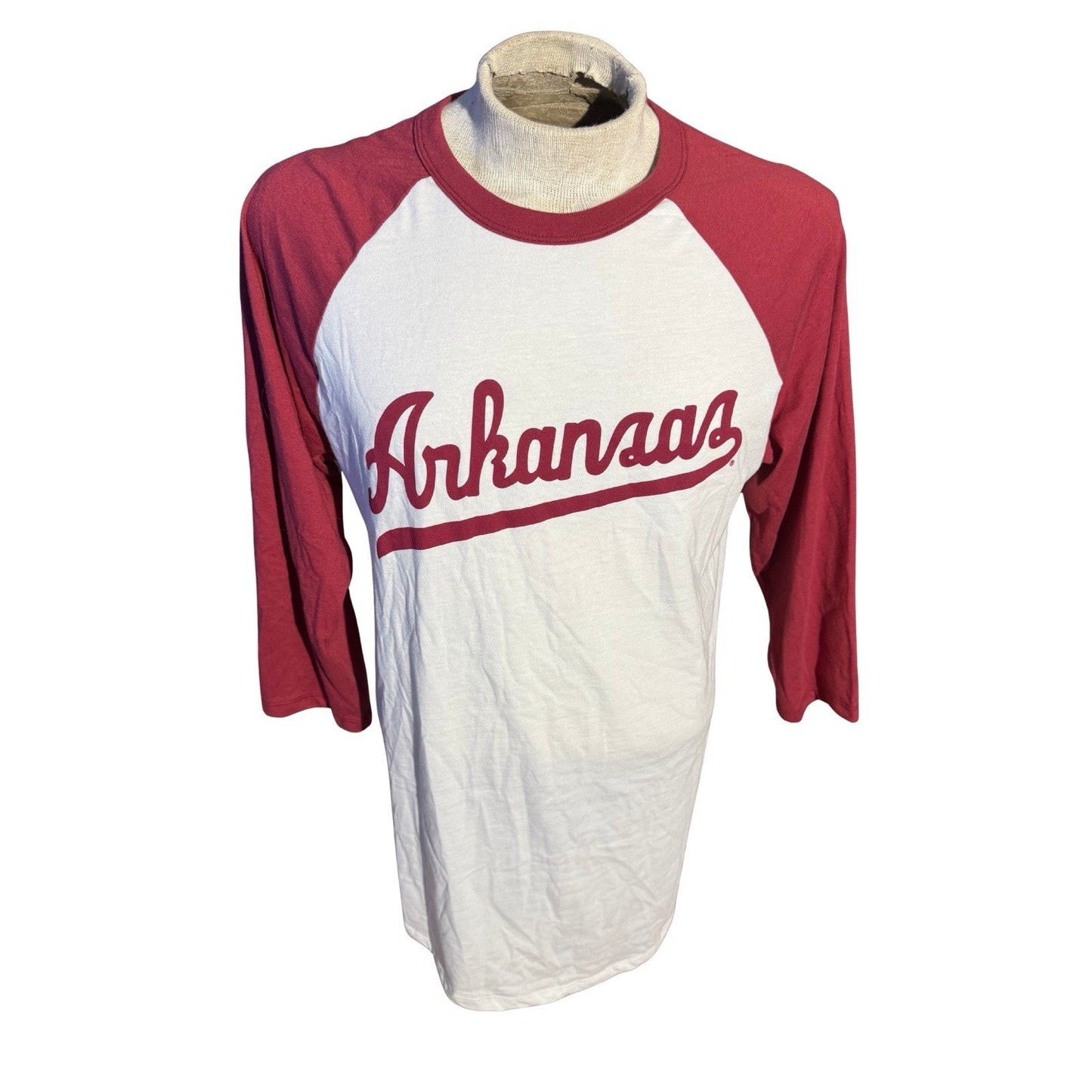 Charlie Hustle Arkansas Raglan Baseball Tee Unisex L Red White Made in USA NWT