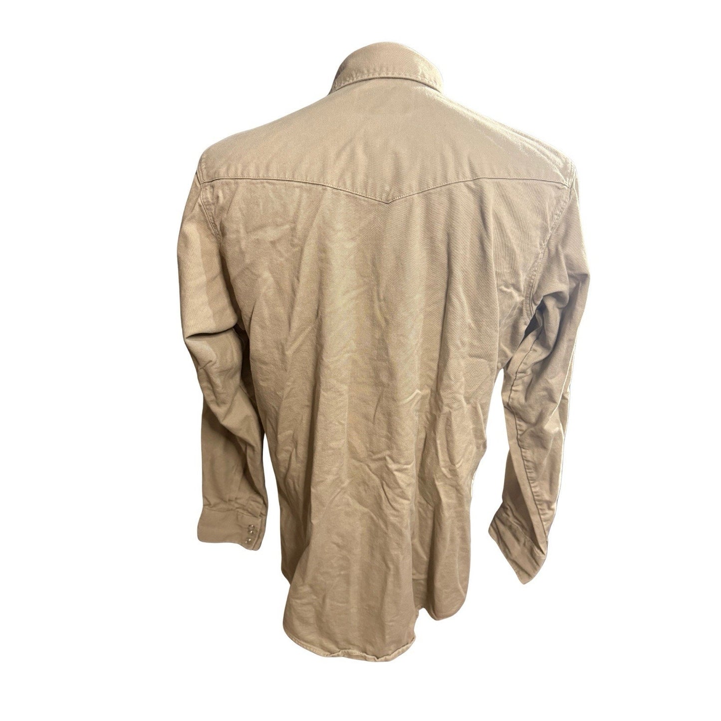 Wrangler FR Flame Resistant Work Shirt Men’s L Tall Beige Snap Front HRC2 2112