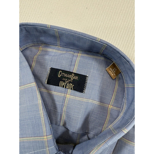 Gitman Bros McNair 17 34 Blue Glen Plaid Dress Shirt Made USA NOS