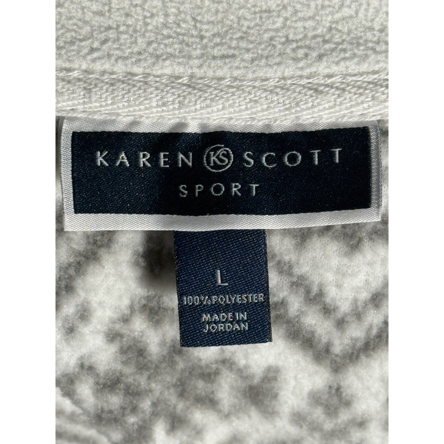 Karen Scott Sport Fleece Jacket Women’s L White Gray Fair Isle Full Zip Cozy