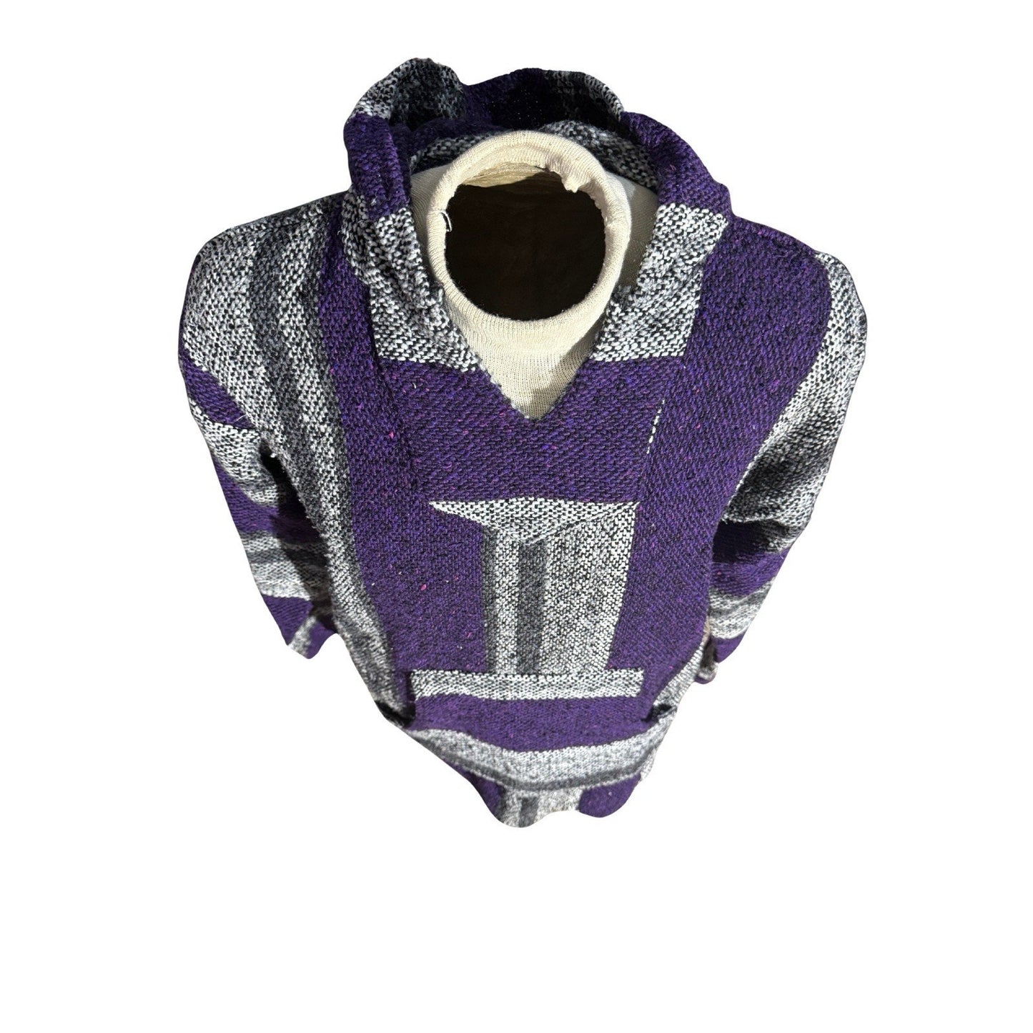 Iguana Jack Baja Hoodie Mexico Pullover Men’s L Purple Gray Striped Drug Rug