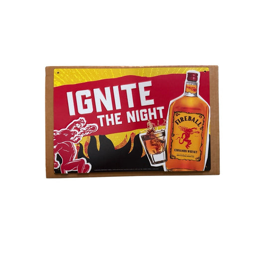 Fireball Whiskey Ignite The Night Bar Sign Metal Wall Decor 18x12 Vintage Style