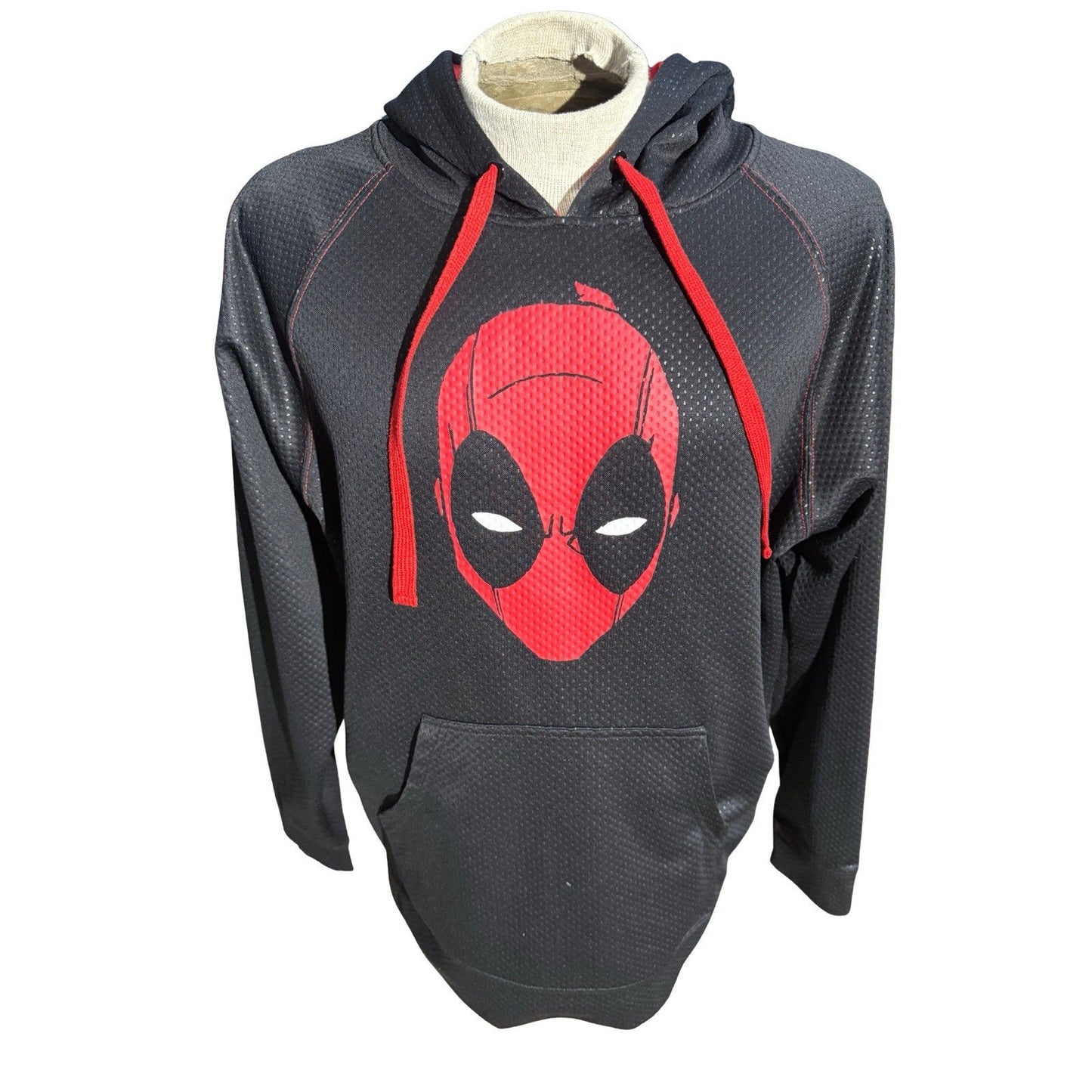 Marvel Mens Hoodie Size L Black & Red Deadpool Kangaroo Pocket Long Sleeve