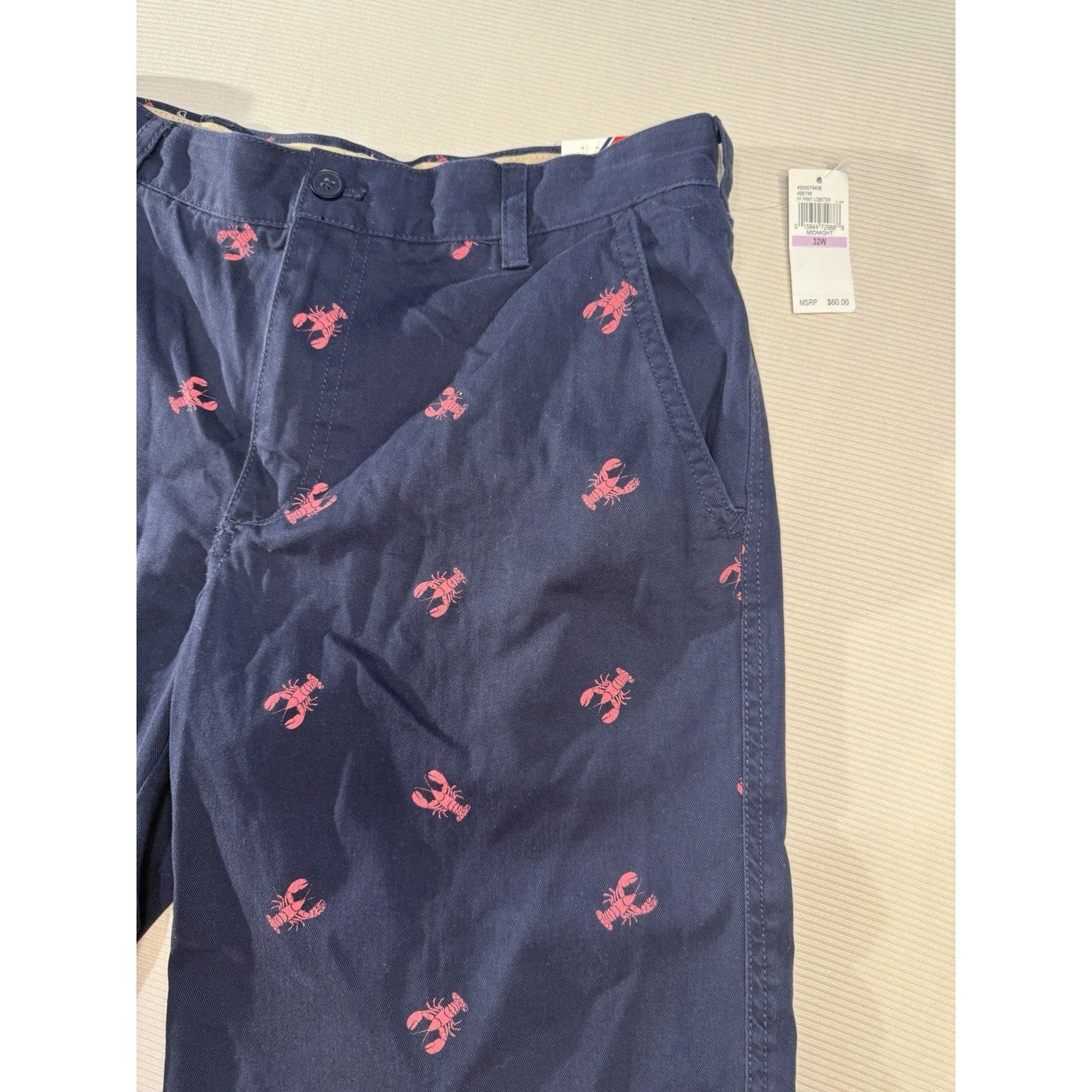 IZOD Men’s 32 Navy Lobster Print Flat Front Shorts Cotton Chino Preppy NWT