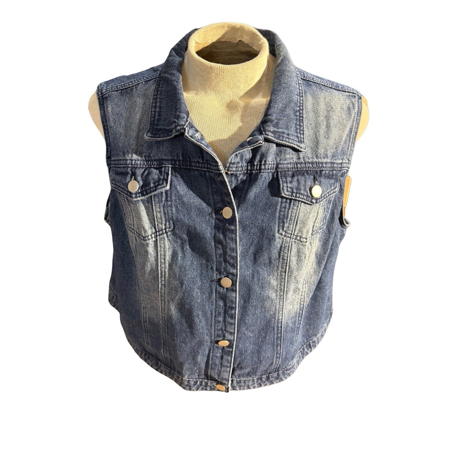 Agnes Orinda Women’s 3X Denim Vest Blue Jean Button Front 100% Cotton