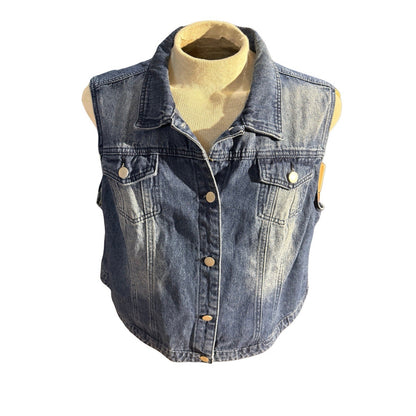 Agnes Orinda Women’s 3X Denim Vest Blue Jean Button Front 100% Cotton