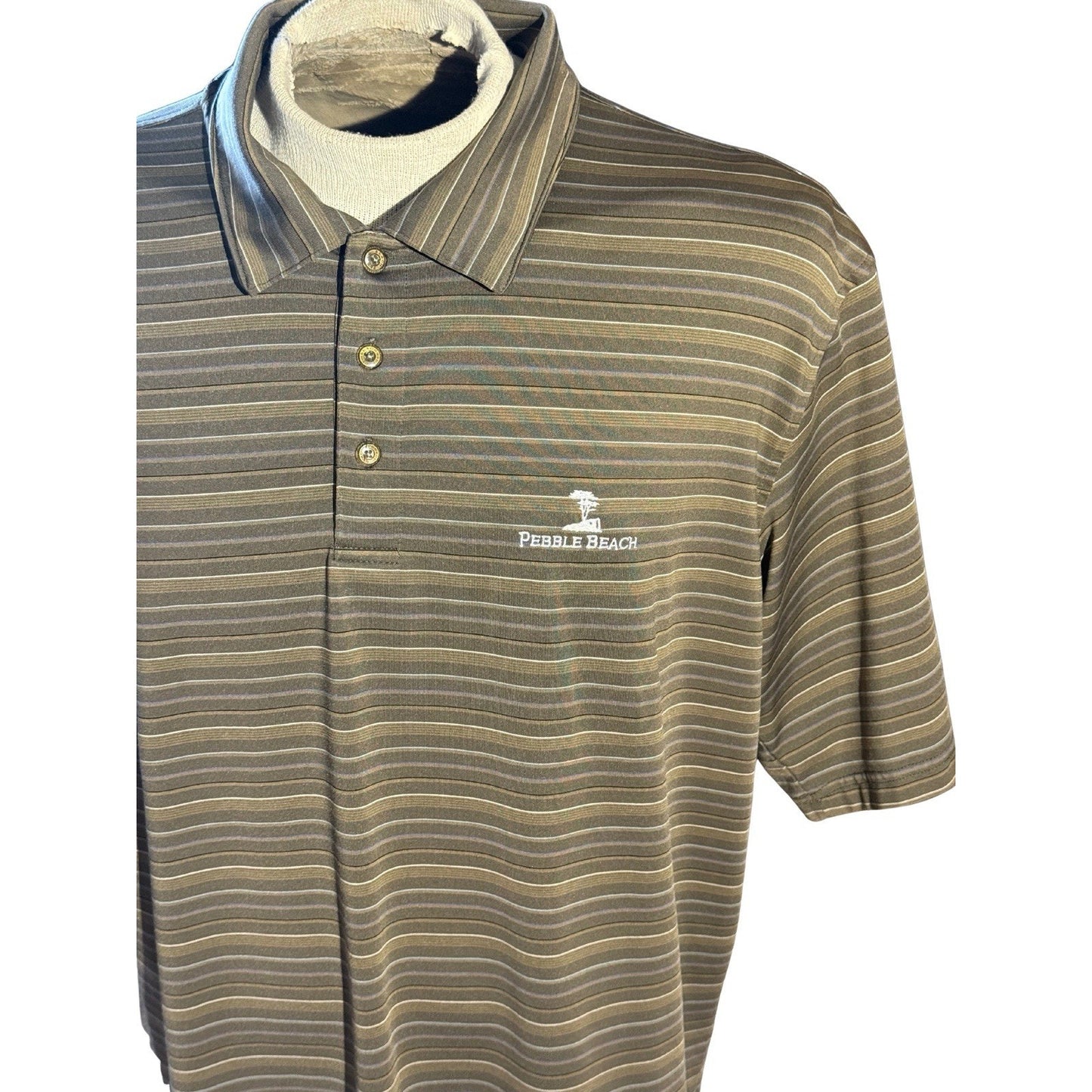 Pebble Beach Men’s XXL Golf Polo Performance Brown Stripe Short Sleeve Shirt 251
