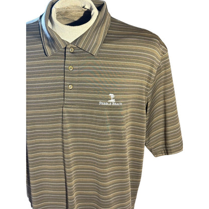 Pebble Beach Men’s XXL Golf Polo Performance Brown Stripe Short Sleeve Shirt 251