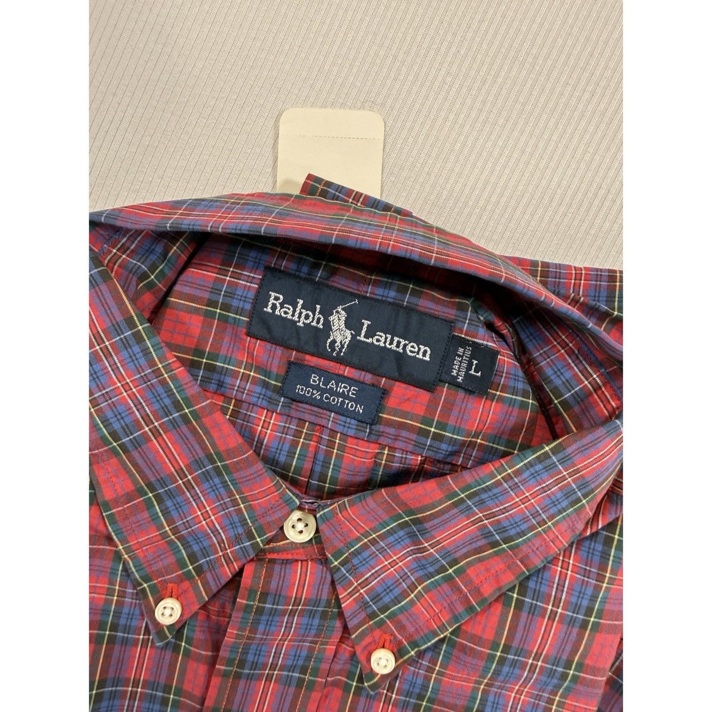 NWT Ralph Lauren Blaire L Red Tartan Plaid Button Down Shirt 100% Cotton