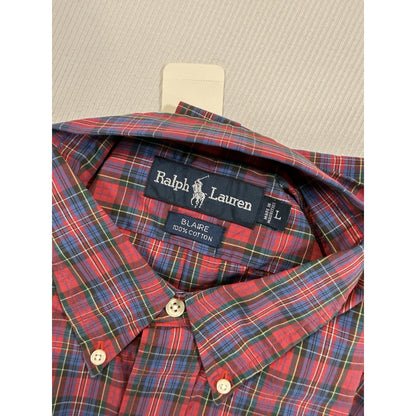 NWT Ralph Lauren Blaire L Red Tartan Plaid Button Down Shirt 100% Cotton
