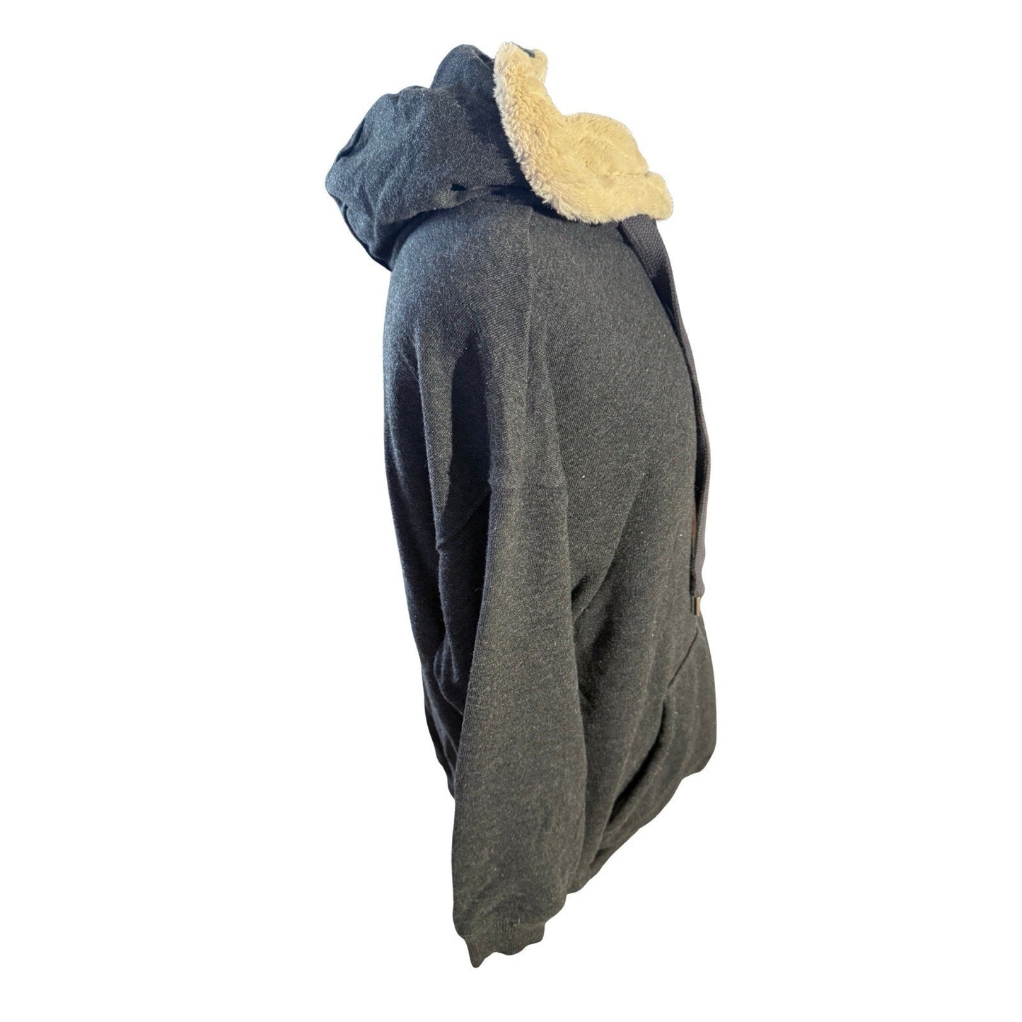 Aerie Women’s Medium Hoodie Black Pullover Sweatshirt Sherpa Faux Fur Lined