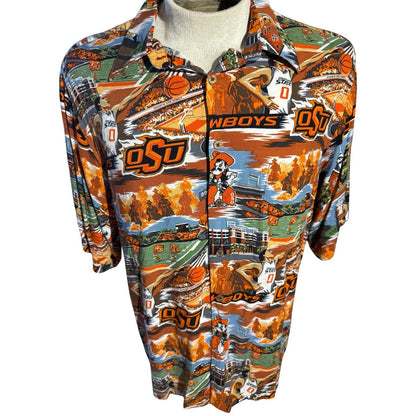 Reyn Spooner OSU Cowboys Hawaiian Shirt XL Oklahoma State Aloha Rayon Made Korea