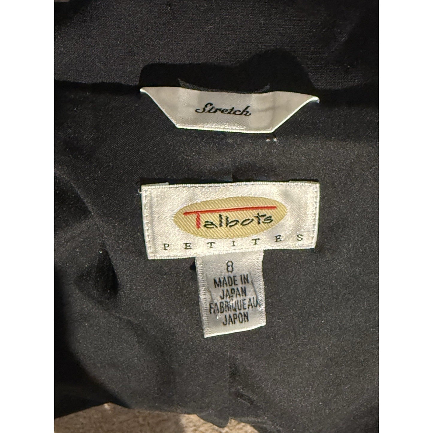 Talbots Petites Black Stretch Blazer Jacket Women’s 8 Made in Japan