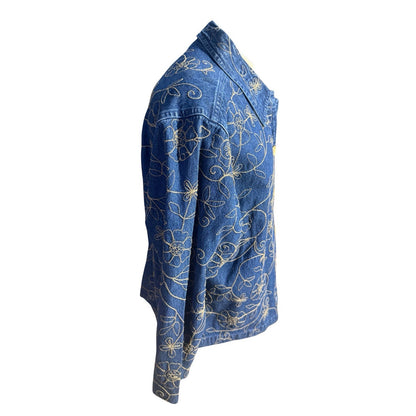 New Directions XL Denim Shirt Jacket Floral Embroidered Button Front Blue