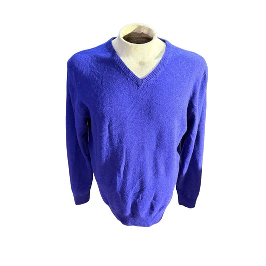 Alan Flusser Purple V Neck Cashmere Sweater Size Large