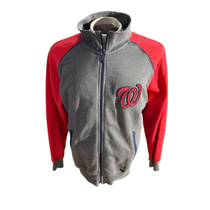 Majestic Washington Nationals Full Zip Fleece Jacket Men M Gray Red MLB Vintage