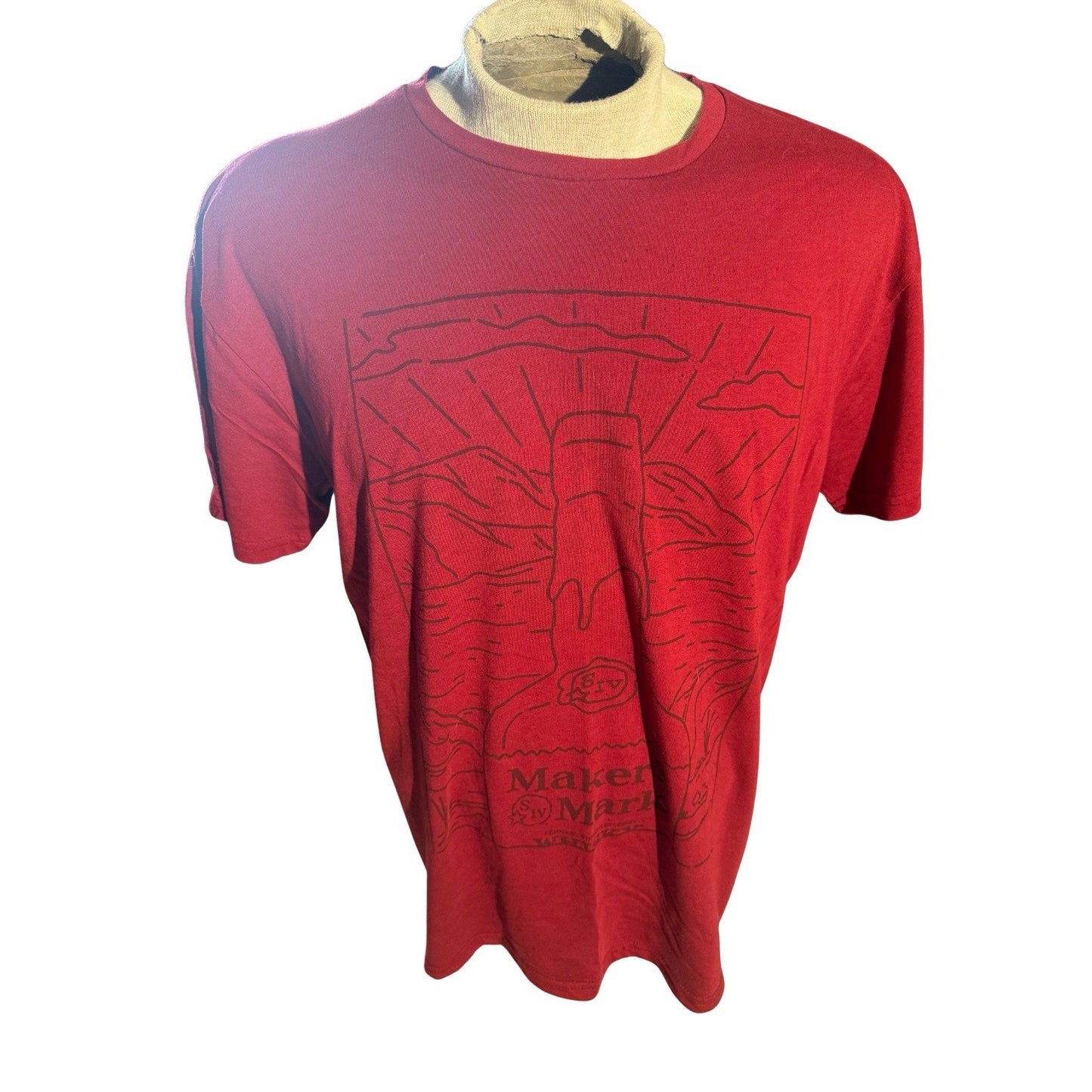 Maker’s Mark Bourbon Whiskey T-Shirt Red Men XL Graphic Promo Distillery Tee 263