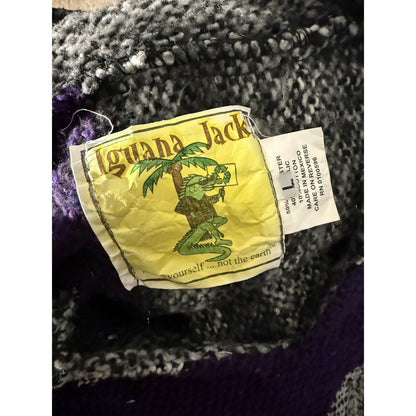 Iguana Jack Baja Hoodie Mexico Pullover Men’s L Purple Gray Striped Drug Rug