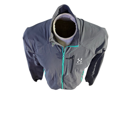 Haglöfs Lizard II Softshell Jacket Women’s L Gray Aqua Trim Hiking Outdoor