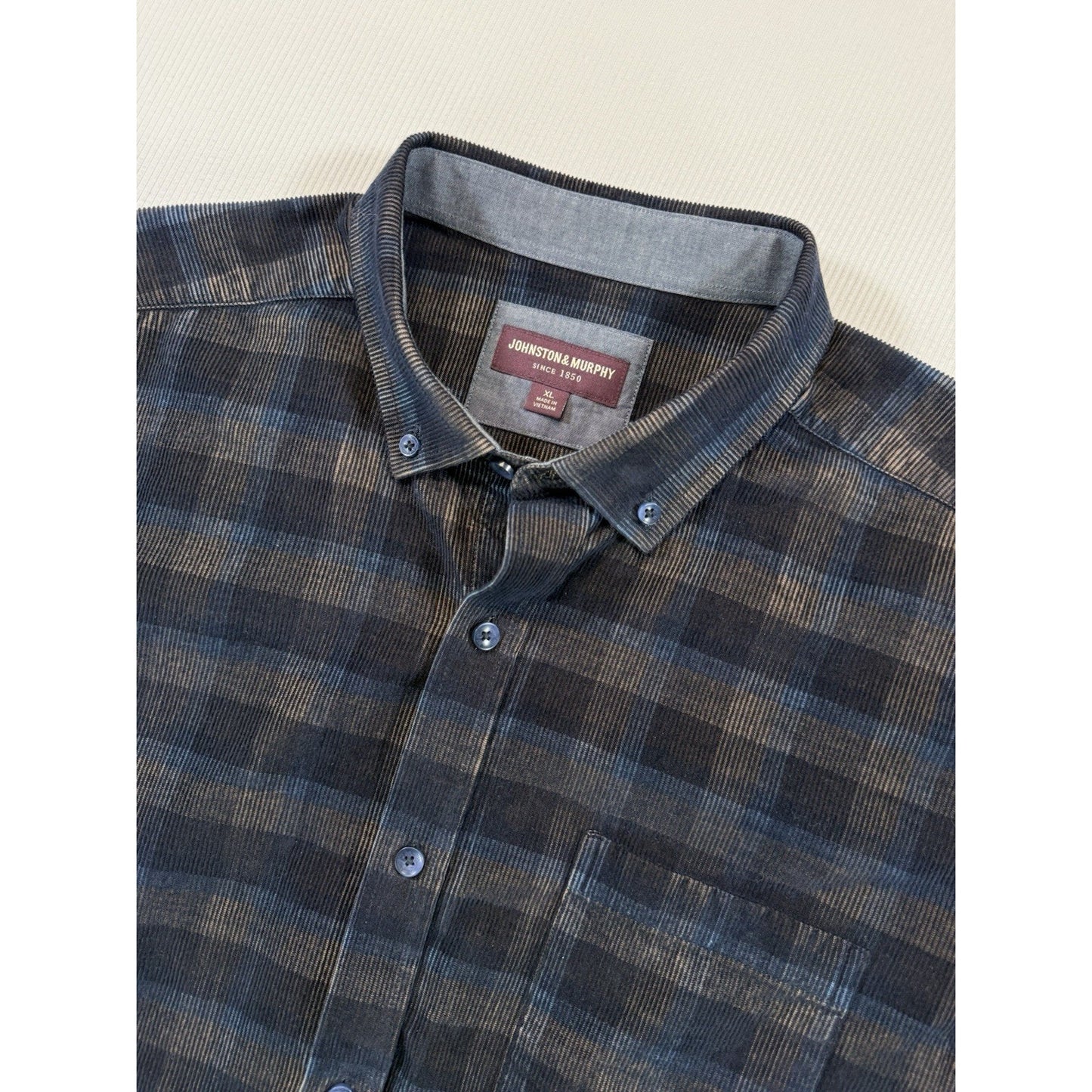 Johnston & Murphy Button Down Shirt Mens XL Plaid Cotton Long Sleeve