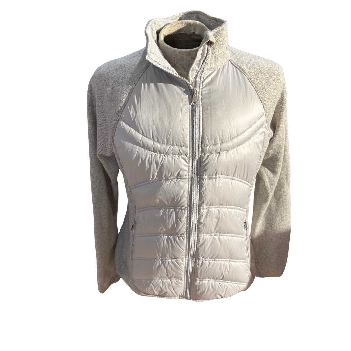 London Fog Women’s Down Puffer Knit Hybrid Jacket Gray Zip Front Size L NWT