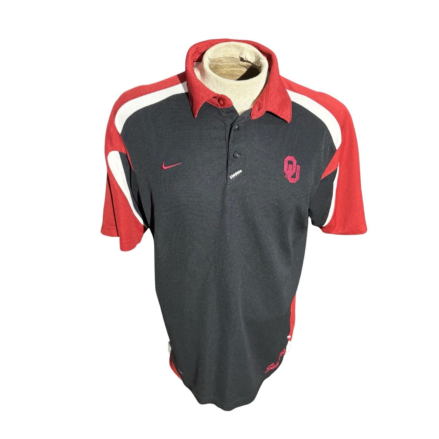 NikeFIT OU Sooners Polo Black Red White Coaches Shirt Men’s L