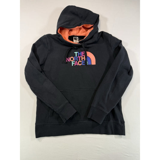 The North Face Women’s Large L Black Hoodie W/Orange Interior Letters In Colors