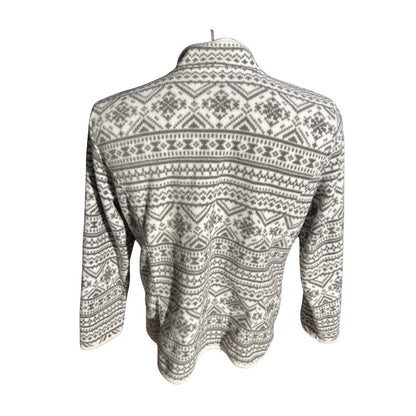 Karen Scott Sport Fleece Jacket Women’s L White Gray Fair Isle Full Zip Cozy