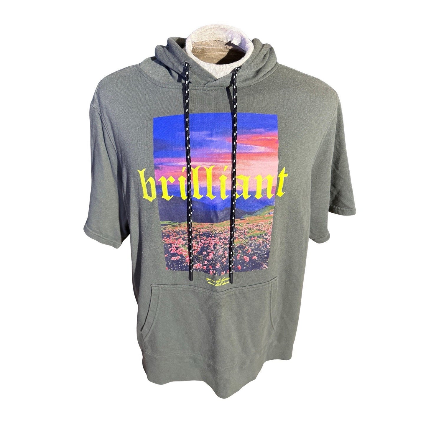 No Boundaries Men's Hoodie with Short Sleeves Green Size 2XL (50-52)