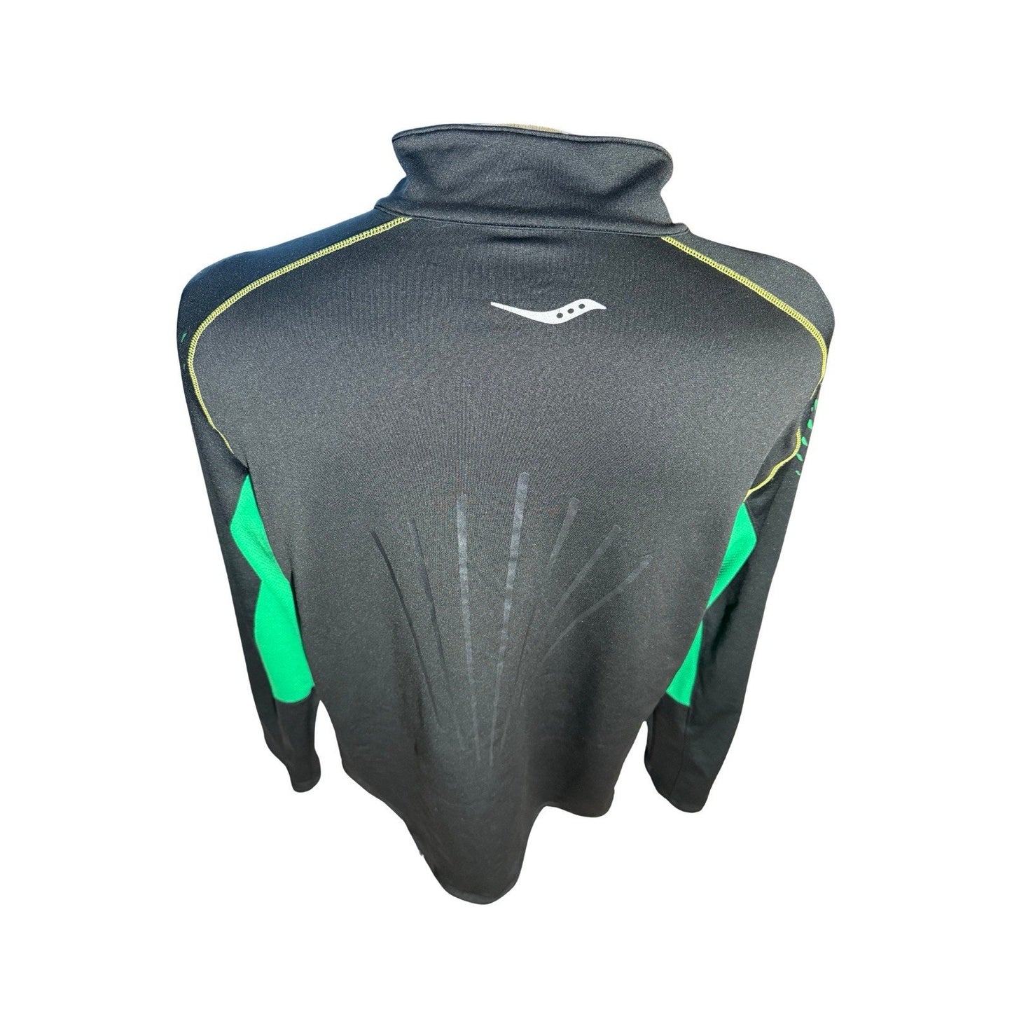 Saucony Men’s XL Quarter Zip Running Pullover Black Green Yellow Athletic Jacket