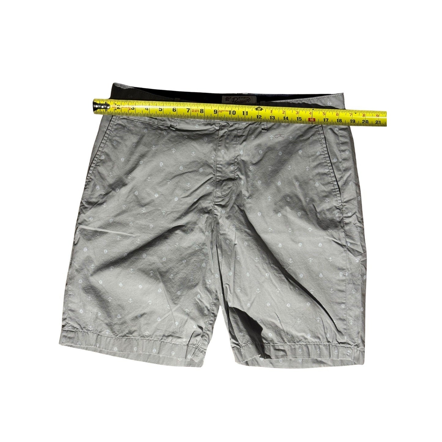 Original Penguin Men’s Anchor Print Shorts Gray 34 Chino Casual Nautical Summer