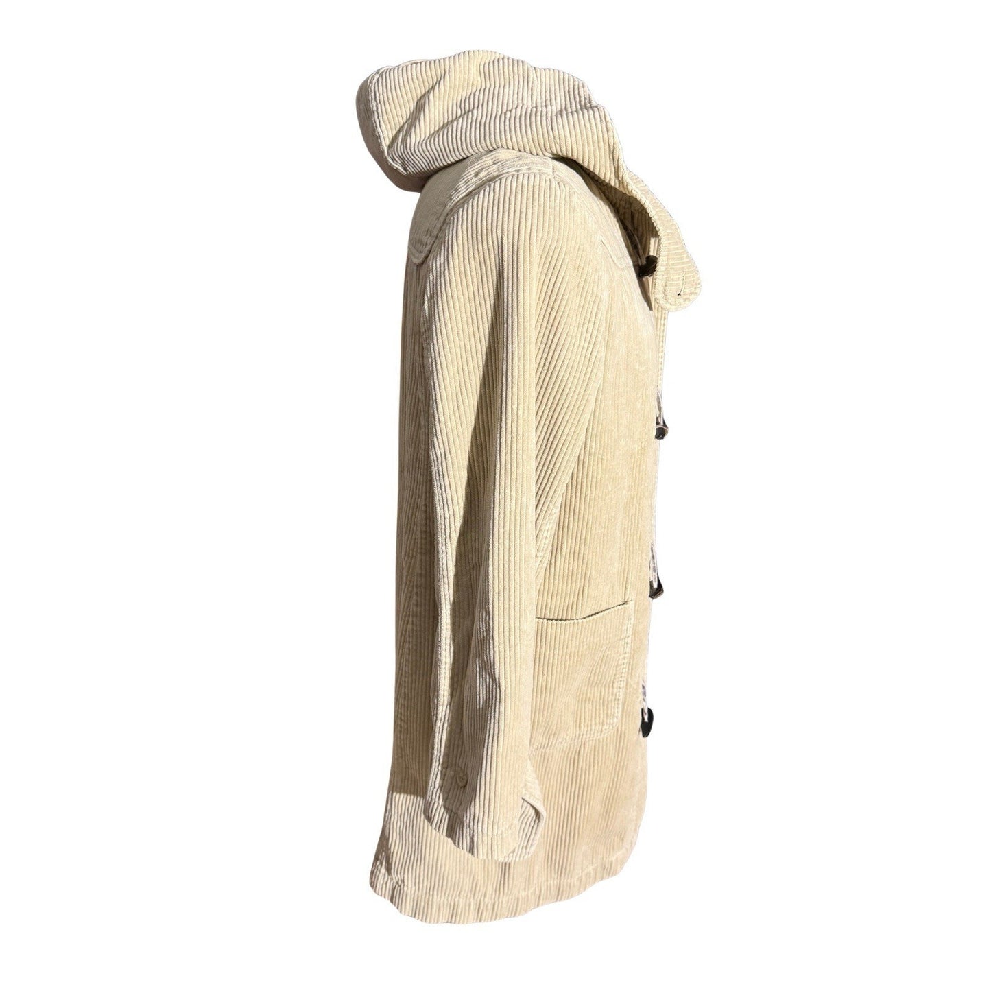 American Eagle Women’s Corduroy Toggle Coat Plaid Lined Hooded Jacket Beige L