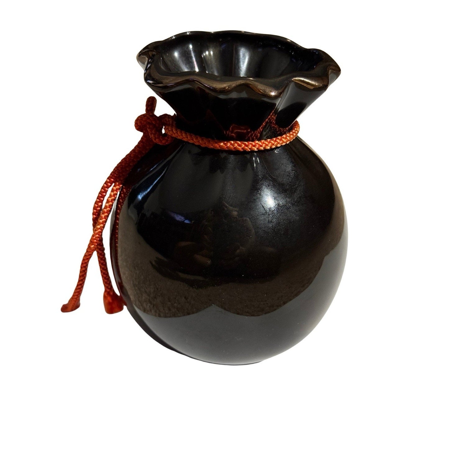 Vintage Japanese Bijutsu Toki Vase Peacock Peony Fortune Bag Black Enamel Japan