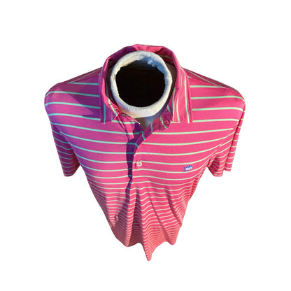 Southern Tide Club Skipjack Polo Shirt Pink Green Stripe Performance Men’s M