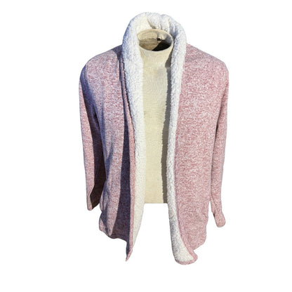 Canada Weathergear Sherpa Lined Cardigan Pink White Open Front Women’s Large