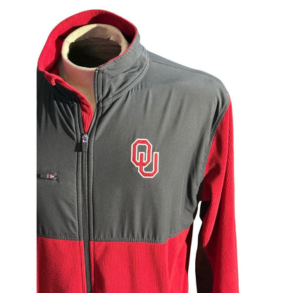 Oklahoma Sooners Colosseum Men’s L Full Zip Fleece Jacket Red Gray OU Logo