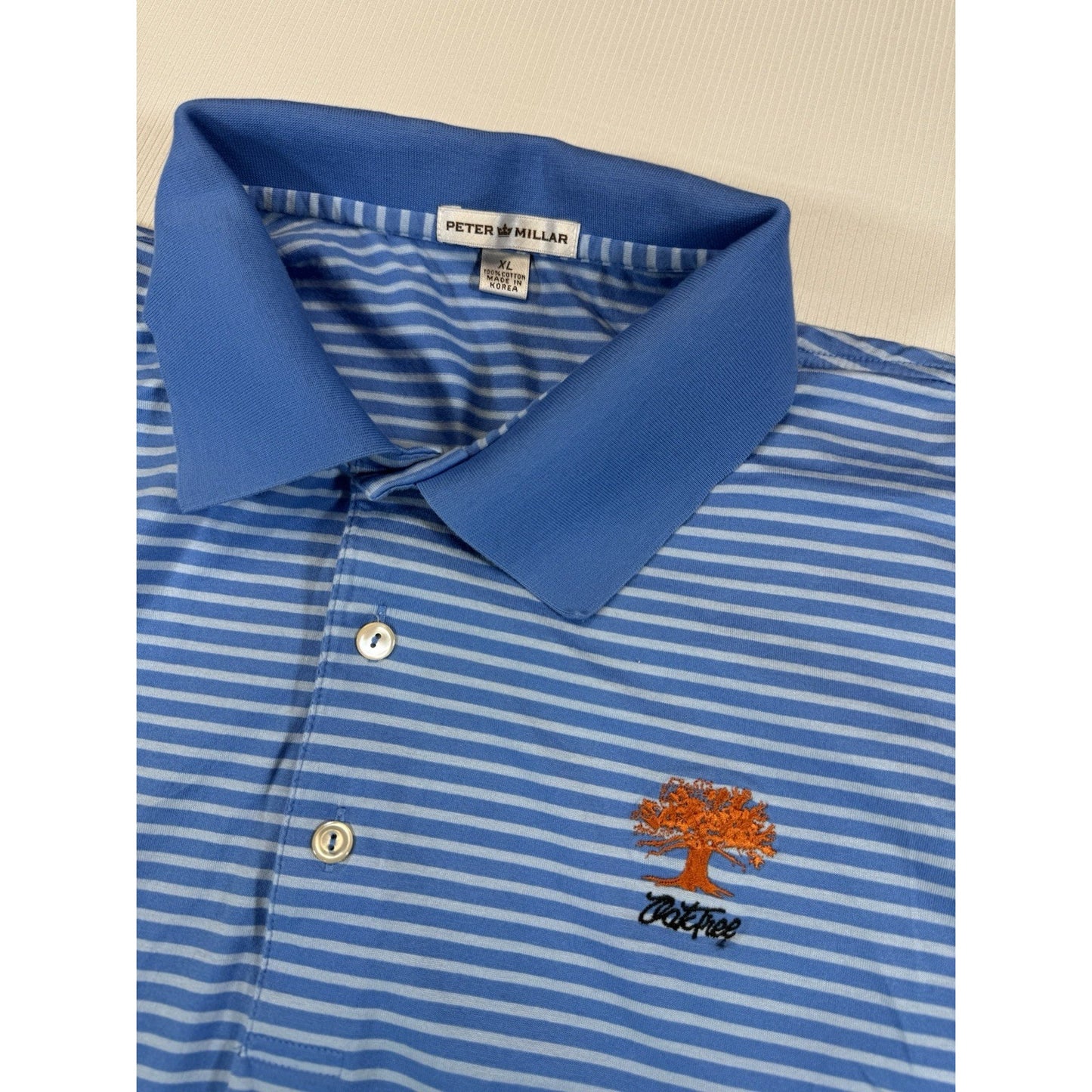 Peter Millar Oak Tree Golf Polo XL Blue Striped Cotton Korea