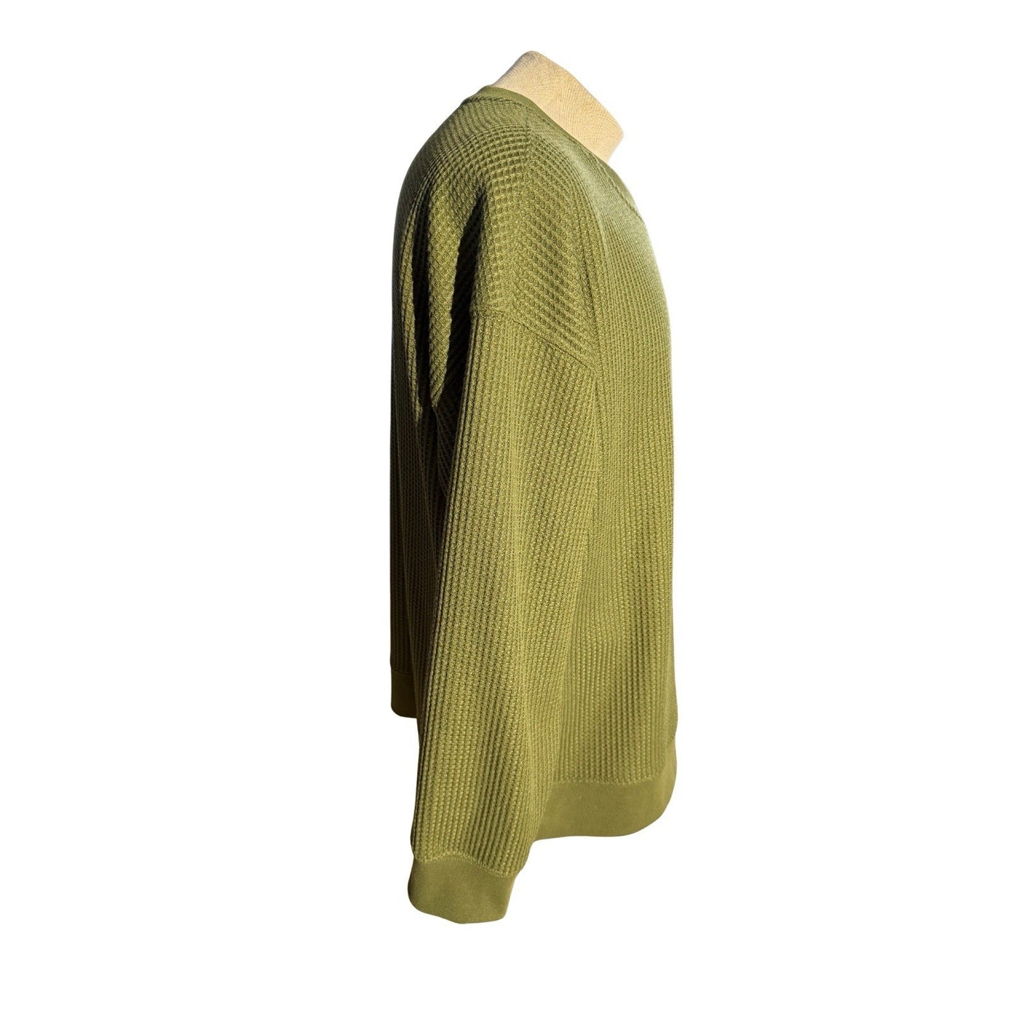 L.L. Bean Women’s 2X Plus Waffle Knit Crewneck Sweater Olive Green Zip Hem