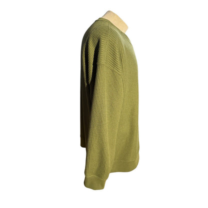 L.L. Bean Women’s 2X Plus Waffle Knit Crewneck Sweater Olive Green Zip Hem