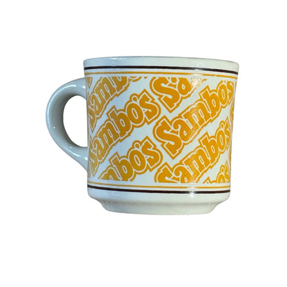 Vintage Sambo’s Restaurant Coffee Mug Diner Cup Heavy Ceramic Brown Stripe 1970s